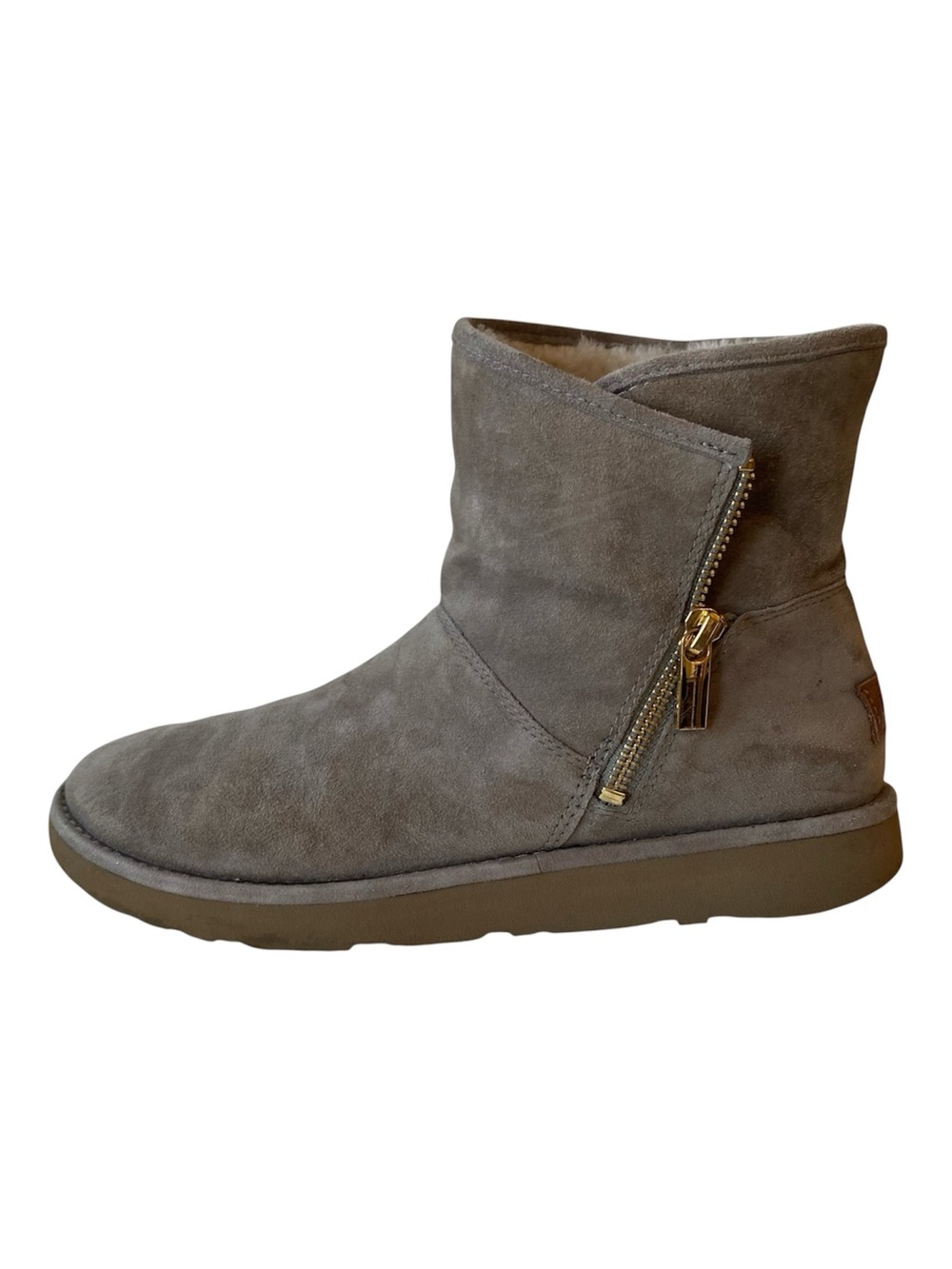 UGG Kip Suede Ankle Booties Womens 9 Clay Sheepskin Side Zip Rare - Picture 6 of 11